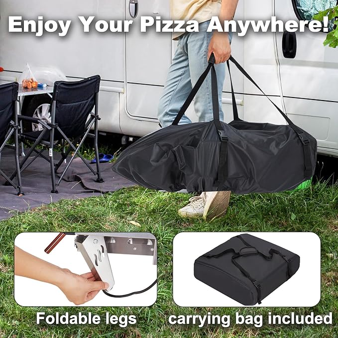 MELLCOM 20 Inch Outdoor Gas Pizza Oven 360° Auto Rotating Pizza Stone with Pull Out Handle Includes Pizza Peel &amp Carry Bag Portable Stainless Steel Propane Pizza Oven for Backyard Camping Gri