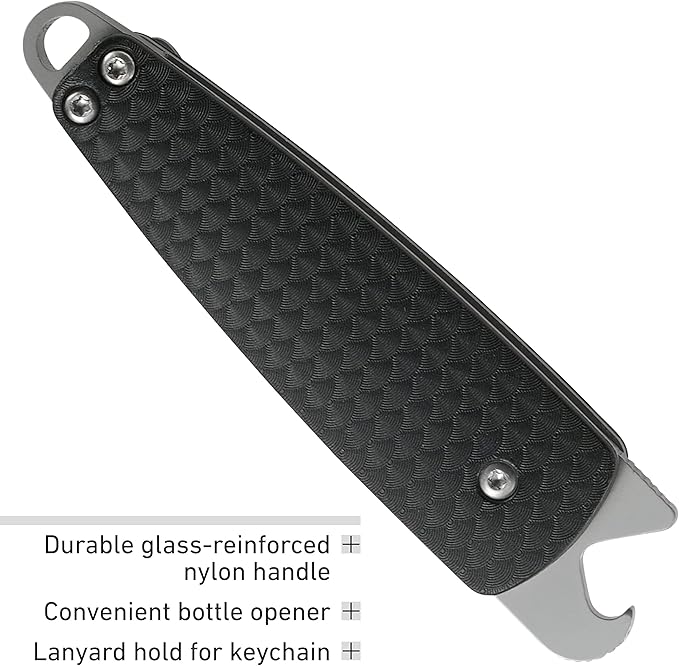 CRKT Dually Folding Carry Knife: Plain Edge Folder with Slip Joint - Everyday Carry Folded Knife Black Glass Reinforced Nylon Handle with Lanyard Hole Bottle Opener 7086