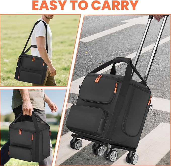 Compatible with BLUETTI AC180 Wheeled Carrying Case - Soft Fabric Power Station Travel Bag with Retractable Handle Multi-Pockets &amp Side Zipper (Black Rolling Case)