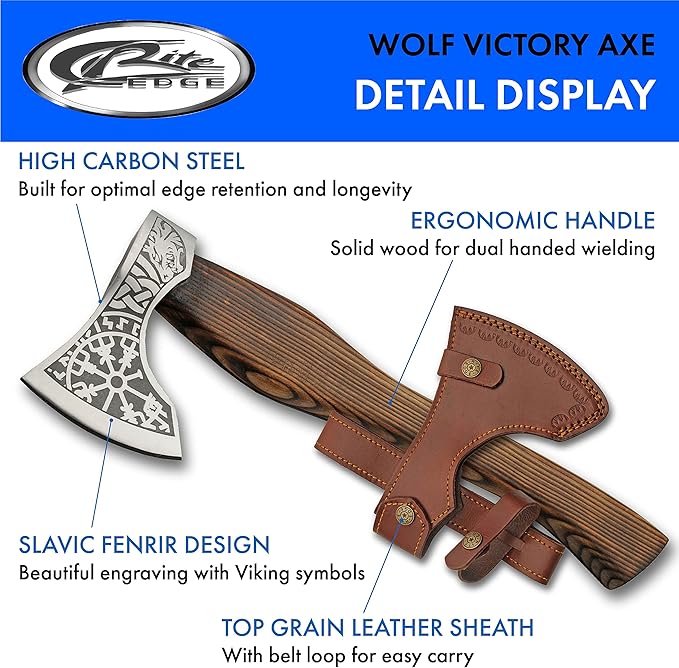 SZCO 18 Burnt Ash Wood Handle Nordic Fenrir Viking Axe with Leather Sheath Brown (882458)