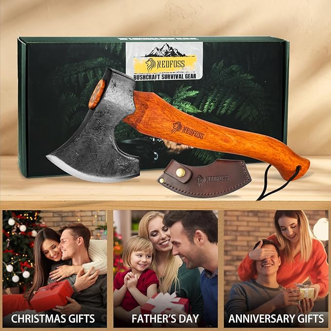 NEDFOSS Mammoth Camping Hatchet Axe 15 Camping Axe with 1065 High Carbon Steel &amp Wooden Handle Multi-Purpose Hatchet Axe for Camping Bushcraft and Survival Gift for Men