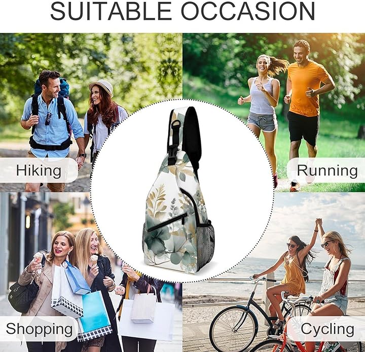 Chest Bag Chest Bag for Men Tactical Running Chests Pack Outdoor Sports Chests Bag Gold And Green Leaves Sling Backpack Women Suitable for Hiking Running Cycling And Shopping