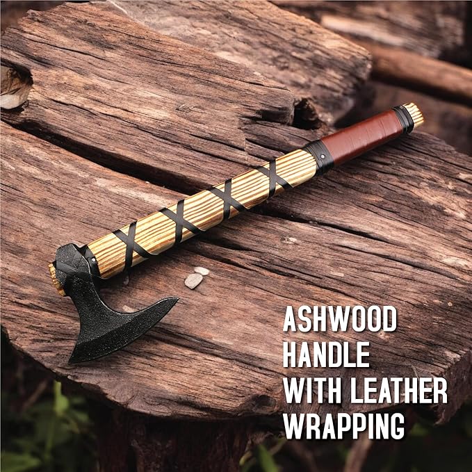 Viking Axe of Ragnar Lothbrook Carbon Steel Blade Rosewood Handle Camping Axe Viking Axes Hatchet Real Tomahawk Gift Wood Splitting Axe Birthday Gift with Premium Leather Sheath