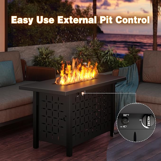 43in Propane Fire Pit Table Outdoor Gas Fire Pit for Patio 50000 BTU with Lava Rocks Waterproof Cover and Lid Perfect for Cozy Gatherings &amp Relaxing Outdoor Parties
