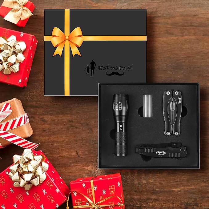 RoverTac Tools Set for Dad Gift - 12-in-1 Multitool Pliers Tactical Knife &amp Flashlight in a Gift Box with BEST DAD EVER - Unique &amp Practical Gift for Father’s Day Birthday Christmas &amp