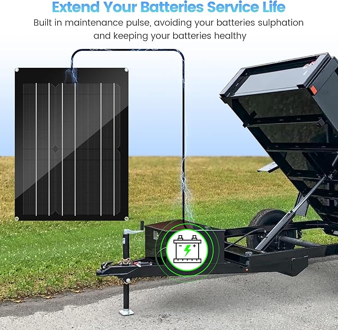 Solar Battery Charger Maintainer Zuomeng 15W Solar Panel Kit for Dump Trailer Built-in Maintenance Pulse &amp Intelligent MPPT Charge Controller Waterproof Suitable for 12V Lead-Acid Battery