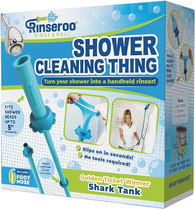 Rinseroo: Shower Cleaning Thing–Slip-On Handheld Hose Attachment for Fast Mess-Free Shower Wall Rinsing–6 Ft Hose Fits Up to 5 Shower Head –Temporarily Converts Standard Shower into Handheld