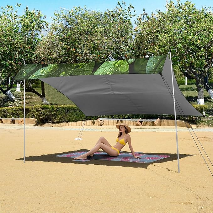 Raindrops on Leaves Beach Tent Sun Shelter Set UPF50+ UV Protection 10.5 x 9.19 FT Camping Shade Canopy with Sandbags Sand Anchors Carrying Bag and Others
