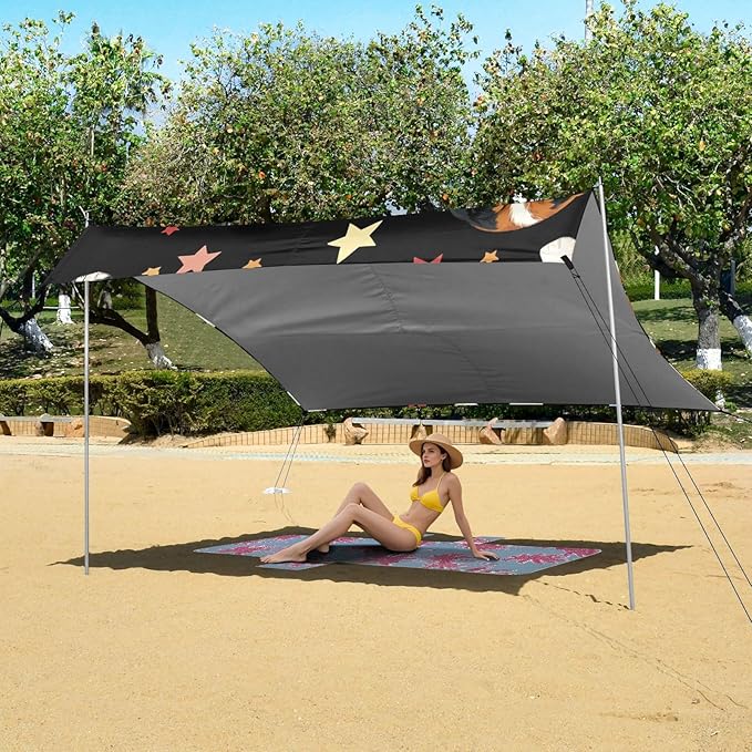 ALAZA Puppy Stars on Dark Beach Tent Sun Shelter Portable Canopy Sunshade for Outdoor Camping Picnics Backyard Fun 10x9 ft