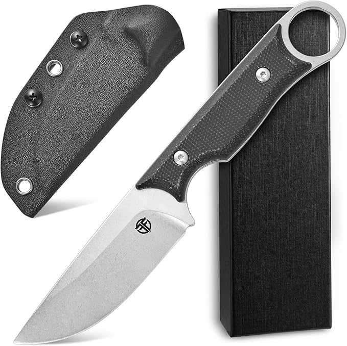 FF103 Fixed Blade Knife AUS-10 Steel Blade Micarita Handle Full Tang Knife for Outdoor Camping Hunting Fishing Working(Black)