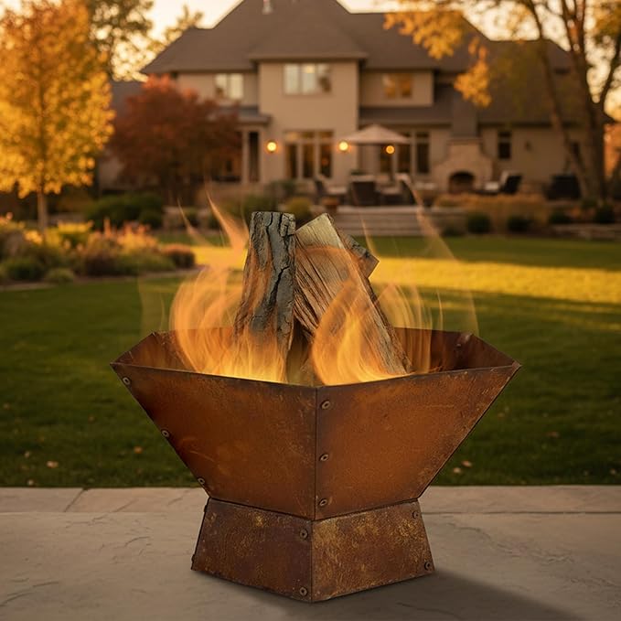 Sunnydaze Rustic Affinity 24-Inch Fire Pit - Outdoor Wood-Burning Fire Pit with Oxidized Finish - Hexagon-Shaped