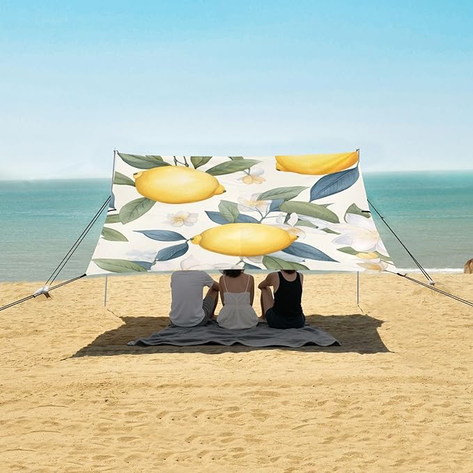 ALAZA Lemons Hand Drawn Floral Beach Tent Sun Shelter Portable Canopy Sunshade for Outdoor Camping Picnics Backyard Fun 10x9 ft