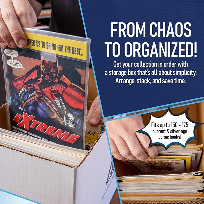 Premium Short Comic Book Storage Box (20 Pack - White). Thick Cardboard Comic Book Box/Cabinet. Comics Books Bin for 150-175 Collectibles. Comics Boxes Storage Case/Cabinet to Showcase Collectibles.