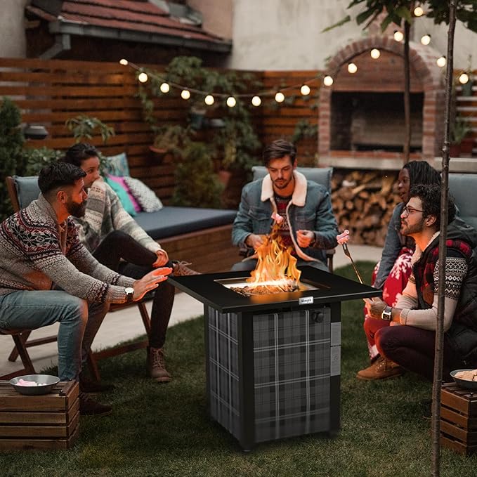 Werph 28 in Propane Fire Pit Table ETL-Certified Fire Table with Lava Rocks for Patio Deck Garden Courtyard 50000 BTU Square Fire Pit Table with Lid Black