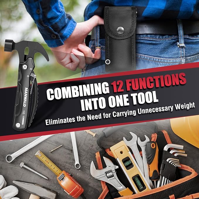 12 in 1 Multitool Hammer Gifts for Dad Camping Accessories Survival Gear Cool Gadgets Gifts for Men Husband Boyfriends Birthday Gifts for Women Him