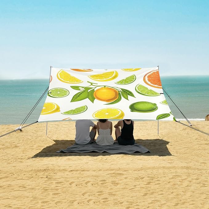 Beach Canopy with Windproof Ropes &amp Sandbags Beach Tent Sun Shade Sun Shelter for Camping Trips Fishing Backyard Fun or Picnics Fruit