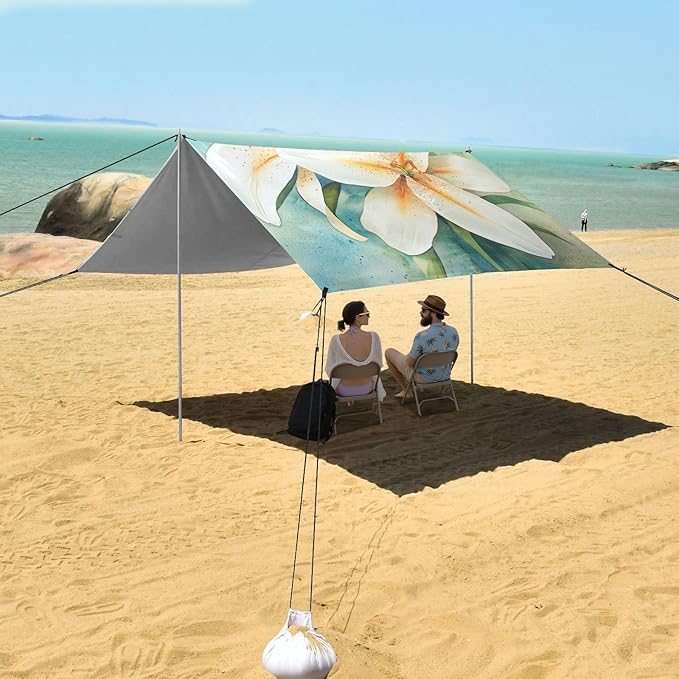 ALAZA A Graceful Collection of Lily Watercolor Beach Tent Sun Shelter Portable Canopy Sunshade for Outdoor Camping Picnics Backyard Fun 10x9 ft