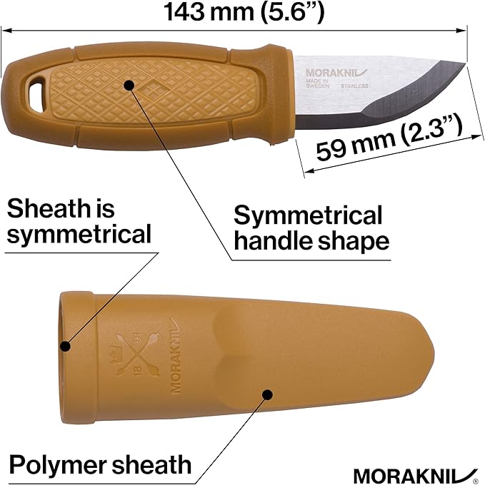 Morakniv Eldris Fixed-Blade Pocket-Sized Knife with Sandvik Stainless Steel Blade Lanyard and Firestarter 2.2-Inch