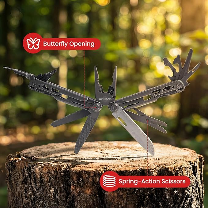 Multitool 33-in-1 Stainless Steel Multi Tool Pliers with Screwdriver Sleeve Damascus Pocket Knife Nylon Sheath for Outdoor Survival Camping Hiking Simple Repair