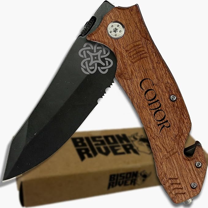 Personalized Pocket Knife for Men with Clip | Laser Engraved Celtic Design Folding Utility Tactical Switchblade for Camping Hunting Rescue | Custom Birthday Gift for Dad Husband Groomsmen Gifts
