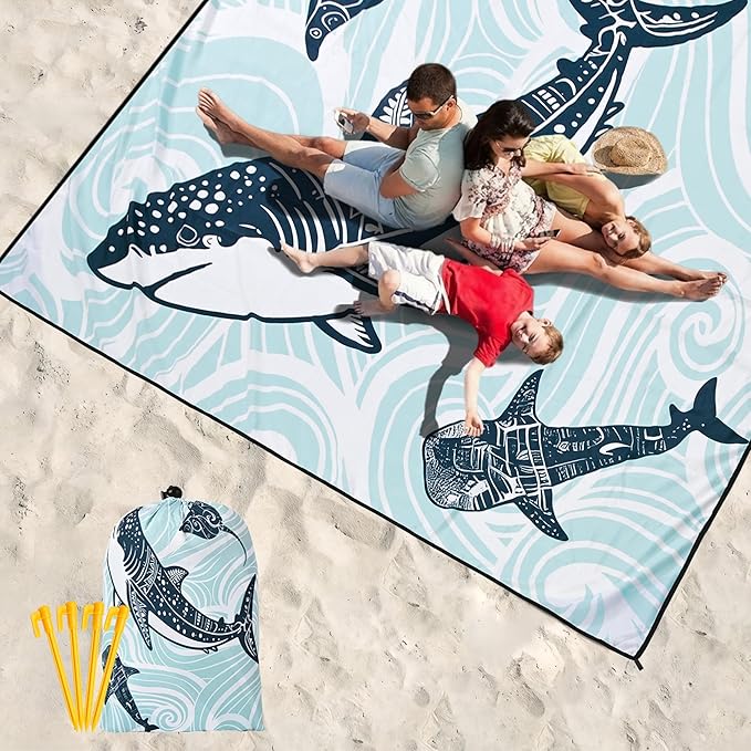 Beach Blanket Waterproof Sandproof Beach Mat 79 X 83/10'x9'for 2-8 Adults Quick Drying Outdoor Picnic Mat Beach Accessories for Travel Camping Hiking
