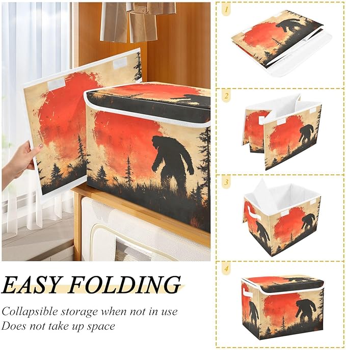 AIXIWAWA Lidded Storage Cube (Sasquatch Sunset) Fabric Foldable Closet Bins with Flip Lid and Handles Organizer Basket Container 16.5 x 12.6 x 11.8 IN