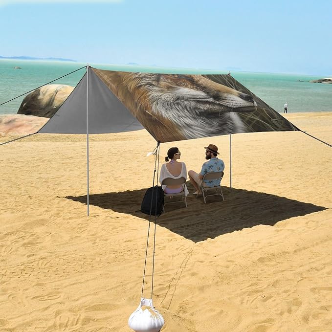 ALAZA Wild Fox Beach Tent Sun Shelter Portable Canopy Sunshade for Outdoor Camping Picnics Backyard Fun 10x9 ft