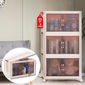 95 QT (285 QT Total) Stackable Storage Bins with Doors – 3 Tier Plastic Cabinet with Doors – Magnetic closure Foldable Storage Bins with Lids &amp Wheels –Collapsible Organizer with Leather Handles