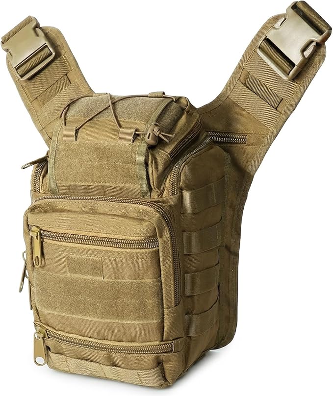 Tactical Backpack for MenMilitary Sport Bag Pack Sling Shoulder Backpack Tactical Crossbody Bag EDC Molle Assault Range Bag Chest Pack for Hiking Camping Outdoor - Khaki