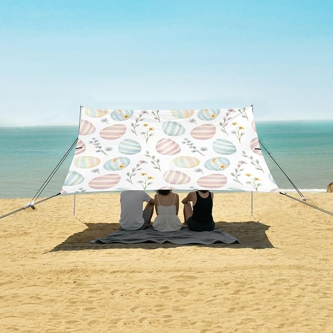 xigua Easter Egg Beach Tent Sun Shelter with Carrying Bag - Silver Coated Oxford Fabric Beach Canopy for Beach Camping Fishing - Includes Windproof Ropes Sandbags &amp Stakes