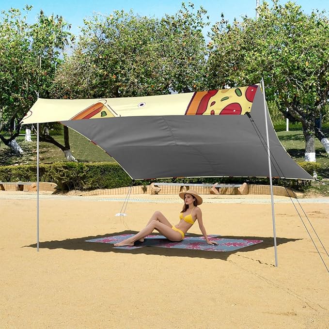 ALAZA Cute Yellow Pizza Pattern Beach Tent Sun Shelter Portable Canopy Sunshade for Outdoor Camping Picnics Backyard Fun 10x9 ft