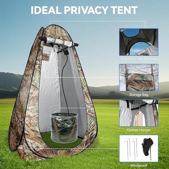 Portable Shower with Heater &amp Tent – 6.6 Gallon Foldable Bucket 1500W Auto-Off Heater 6000mAh Rechargeable Portable Camping Shower Pump Digital Temp &amp Power Display for Hiking &amp Beach