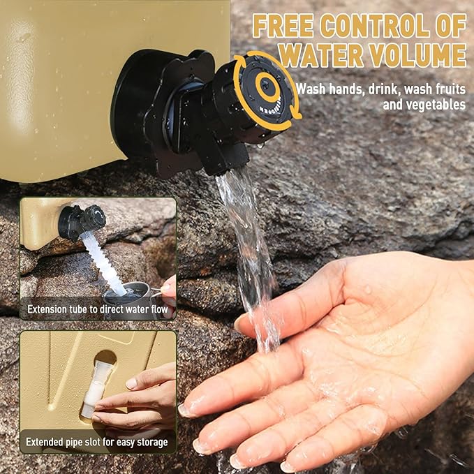 3.2 Gallon Water Jug12L Portable Water Container with Spigot Cleaning Brush Detachable Hose &amp Extra Lid Dual Handles Design BPA-Free Camping Hydration Canteen Outdoor Tank Storage PE - Khaki