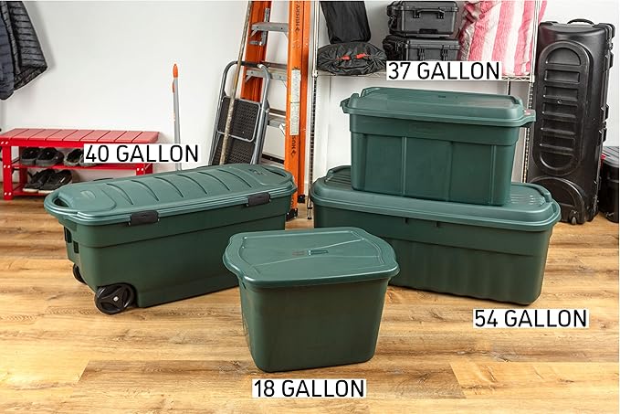 Rubbermaid ECOSense Wheeled Storage Totes 40 Gal Pack of 2 Durable and Reusable Bins with Latching Lids for Garage or Home Organization Made From Recycled Materials