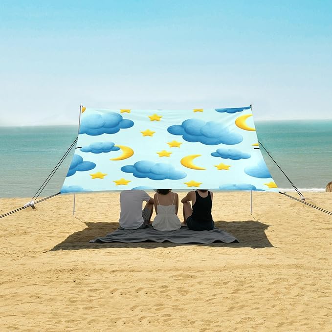 Beach Canopy with Windproof Ropes &amp Sandbags Beach Tent Sun Shade Sun Shelter for Camping Trips Fishing Backyard Fun or Picnics Cloud