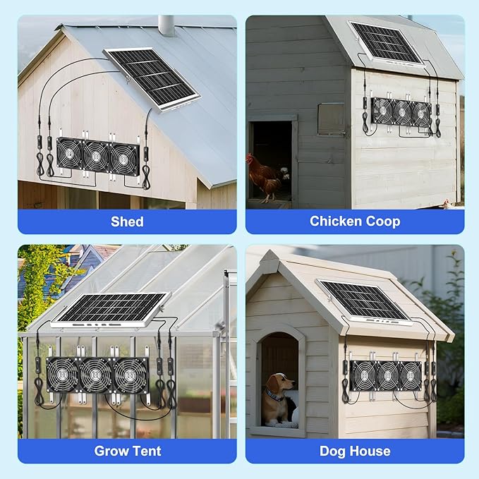 5.5 Solar Chicken Coop Fan 3 Kit 30W Solar Powered Greenhouse Fan Solar Exhaust &amp Intake Fans Outdoor Waterproof 16.7 ft Cord for Outside Shed Doghouse Ventilation Air Circulation Cooling