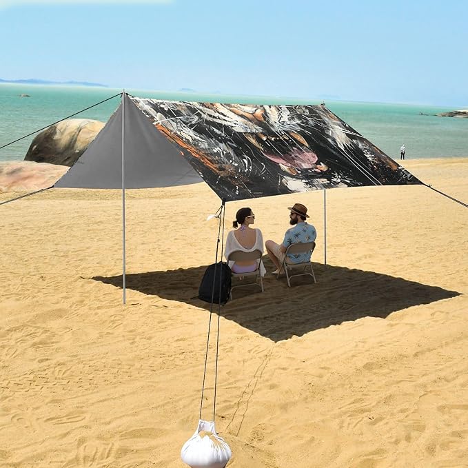 ALAZA Watercolor Tiger Beach Tent Sun Shelter Portable Canopy Sunshade for Outdoor Camping Picnics Backyard Fun 10x9 ft
