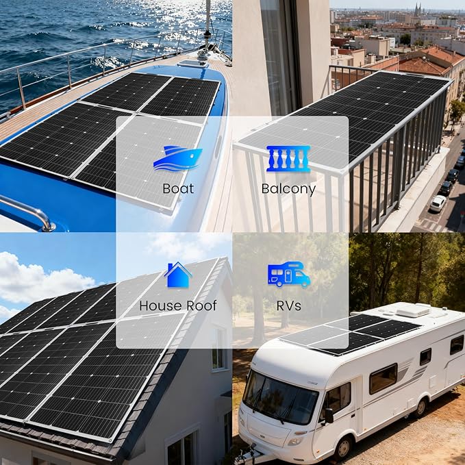 100W 12V Flexible Solar Panel High Efficiency PERC Monocrystalline Solar Panel Ultra-Thin Lightweight 4.19lbs IP67 Waterproof for RV Boat Camping Home Roof Balcony-White-2pack