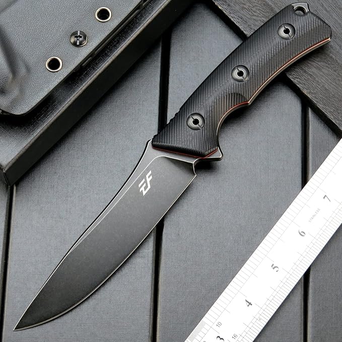 Eafengrow EF125 Fixed Blade Knife 14c28n Steel Blade Coated Black Titanium G10 Handle Scales Fixed Knifes for Outdoor Camping Hunting Survival EDC Tool Knives with Kydex Sheath(Black)