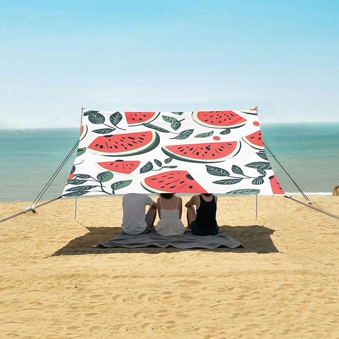 ALAZA Watermelon and Leaves Pattern Beach Tent Sun Shelter Portable Canopy Sunshade for Outdoor Camping Picnics Backyard Fun 10x9 ft