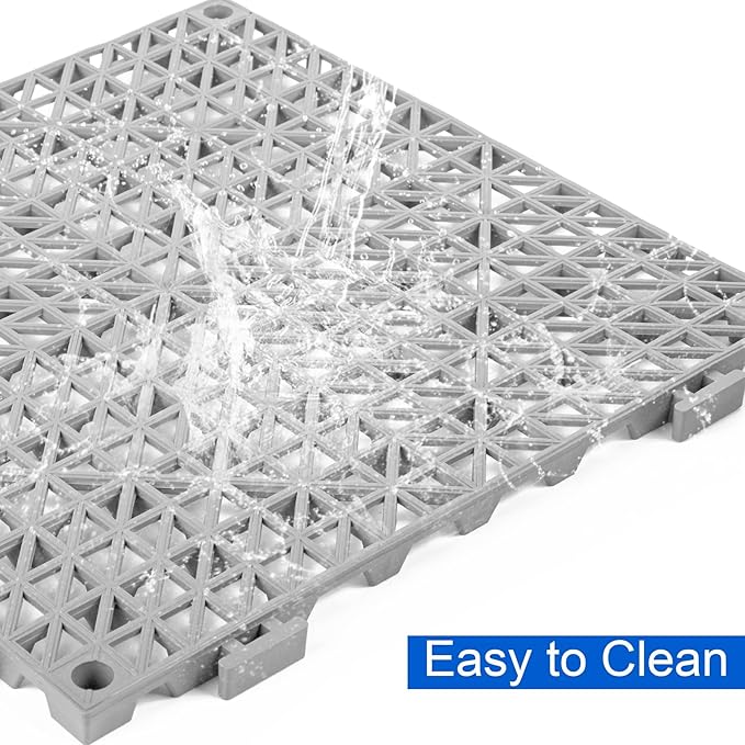 MYFAMIREA Modular Interlocking Cushion 48 Pack 11.8 x 11.8 Rubber Floor Tiles Non-Slip Splicing Drainage Mats for Deck Gray