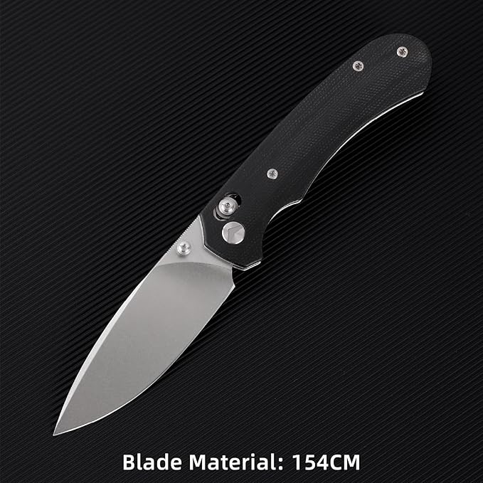 Folding Pocket Knife 3.31'' 154CM Blade EDC Knife Erogonomic Canvas Micarta Handle Pocket Knives for Men Hunting Hiking Survival Knives (Black)