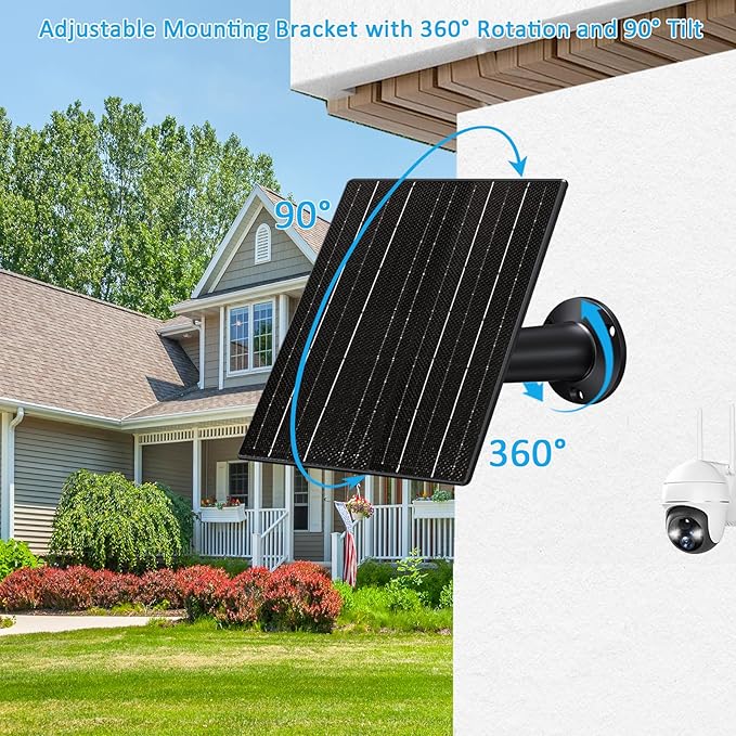 10W Solar Panel with 10400mAh Battery for Security &amp Trail Cameras 5V/12V Adjustable Output USB-C &amp DC Plugs IP66 Waterproof 360° Mount 9.8ft Cable