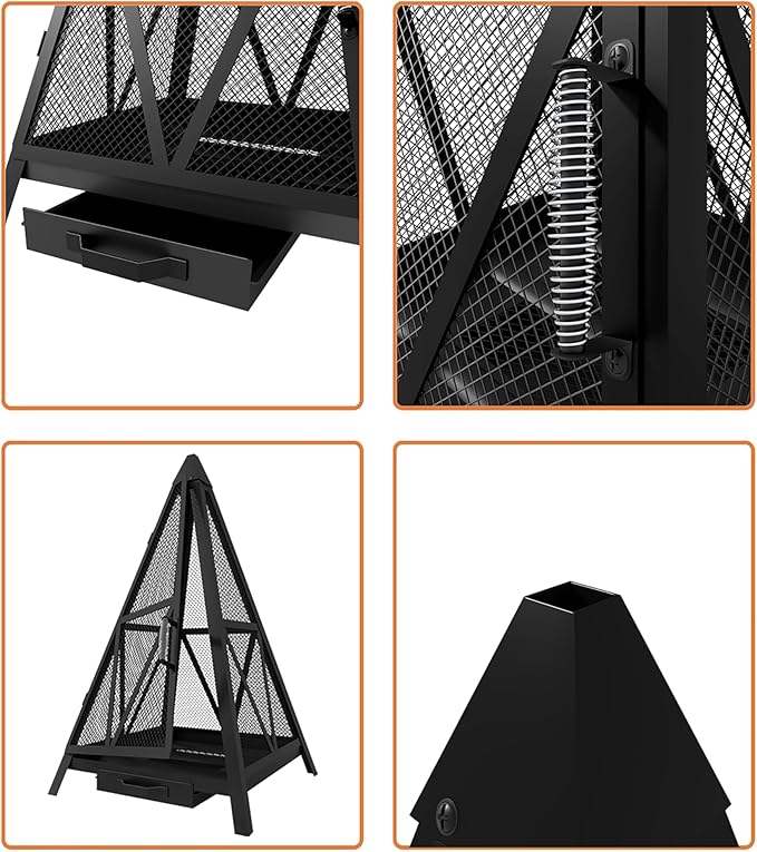 Kingson Pyramid Fire Pit Heavy-Duty Steel Smokeless Wood Burning Fire Bowl for Outdoor Patio Garden Backyard Bohemian &amp Meditation Decor