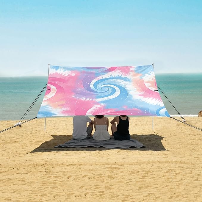 Palevioletred Tie-dye Background Vibrant Colors and Swirling Patterns Beach Cabana UPF50+ Water-Resistant Portable Sun Shelter with Sand Shovel for Camping Picnics Backyard
