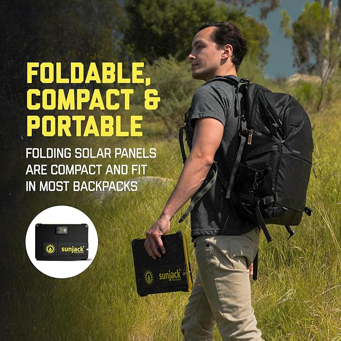 SunJack – 40 Watt Foldable Solar Panel ETFE Waterproof Portable Solar Panel with Kickstands USB-C PD30W USB-A QC3.0 DC Output Solar Panels for Camping Hiking Emergency Power