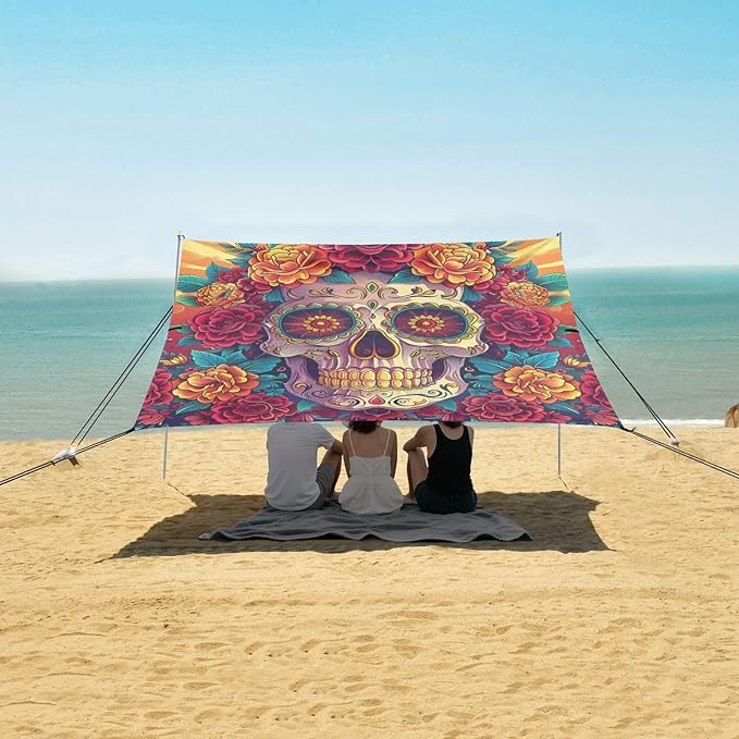 ALAZA Sugar Skull The Day of Dead Beach Tent Sun Shelter Portable Canopy Sunshade for Outdoor Camping Picnics Backyard Fun 10x9 ft