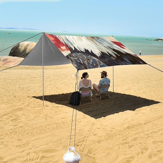 ALAZA Stylish American Bald Eagles with Stars Beach Tent Sun Shelter Portable Canopy Sunshade for Outdoor Camping Picnics Backyard Fun 10x9 ft