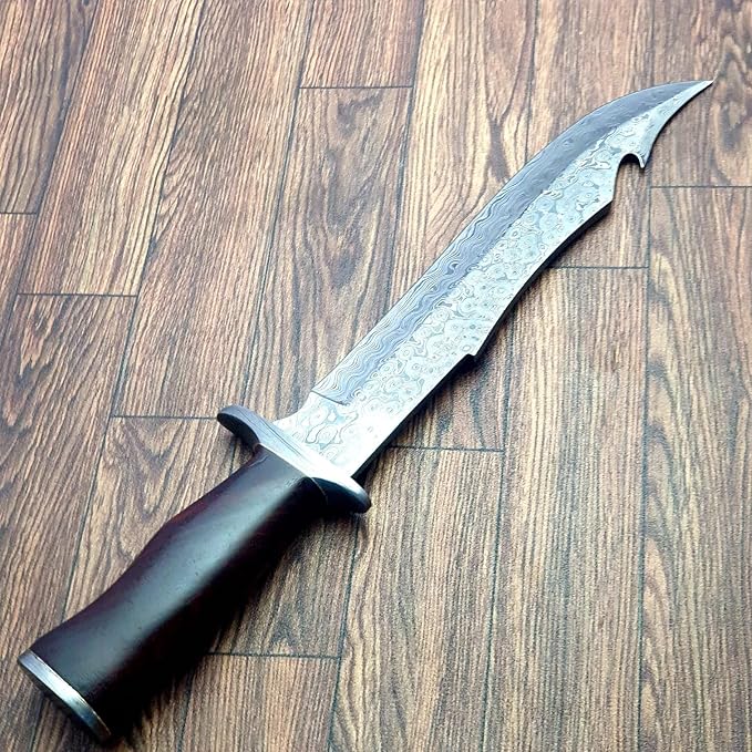 Hk-707 KNIVES Bowie 15.0 Inch Handmade Damascus hunting knife fixed blade Bowie With sheath Wood Handle Camping And survival knife.