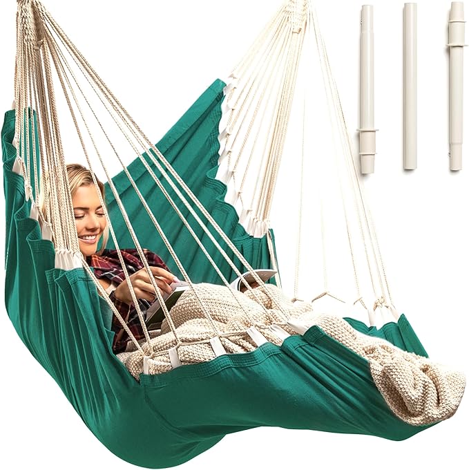 Hanging Hammock Chair Swing – Hanging Chair Outdoor &amp Indoor - Hammock Swing Chair – Quick &amp Easy Setup with Hardware Kit – Durable &amp Spacious Full Body Support – Holds 440 Lbs